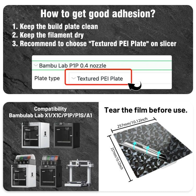Wefuit JUUPINE 3D Printer Build Plate Smooth PEO+Smooth PET 257x257mm Spring Steel Sheet for Bambu Lab P2S/X1/X1C/X1E/P1P/P1S/A1 Flexible Sheet Removable Platform (Carbon Fiber + Diamond Pattern) - Image 3